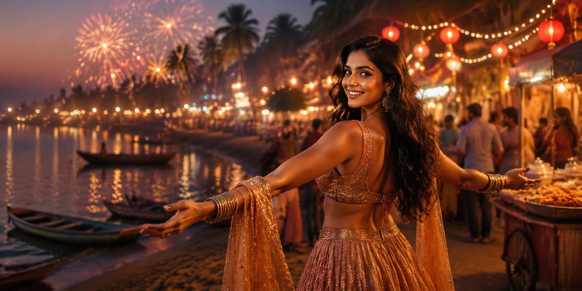 View of Goa beach with cricket and Bollywood themed entertainment