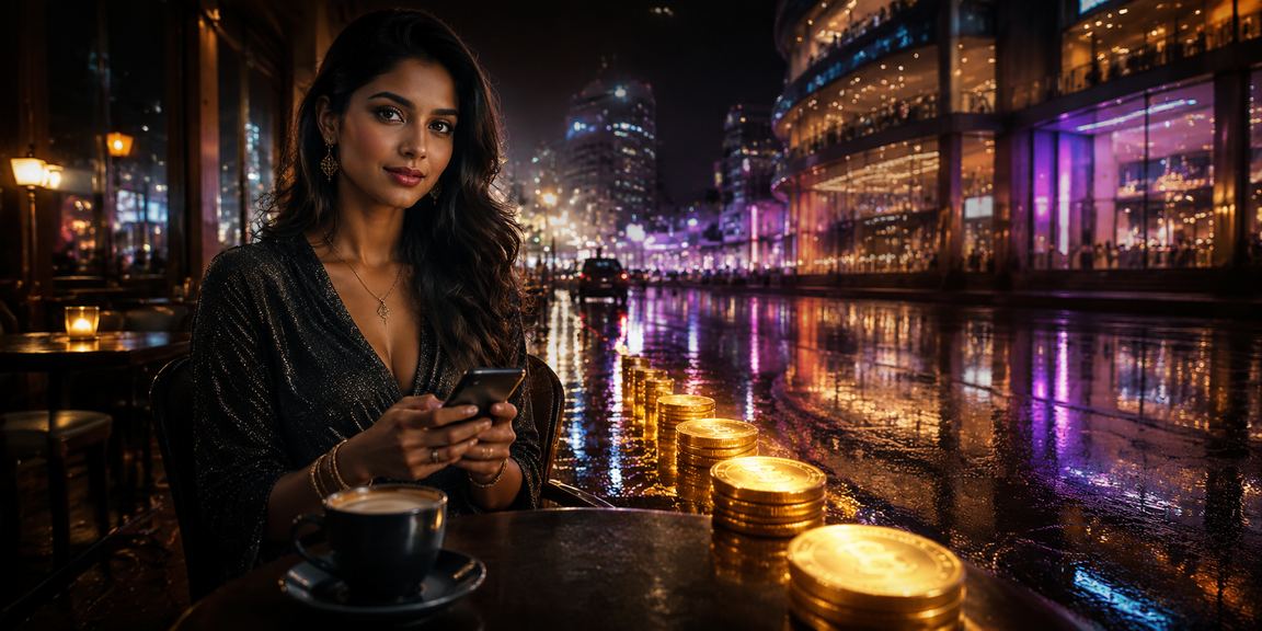 User depositing money via mobile payment in a vibrant Mumbai night market